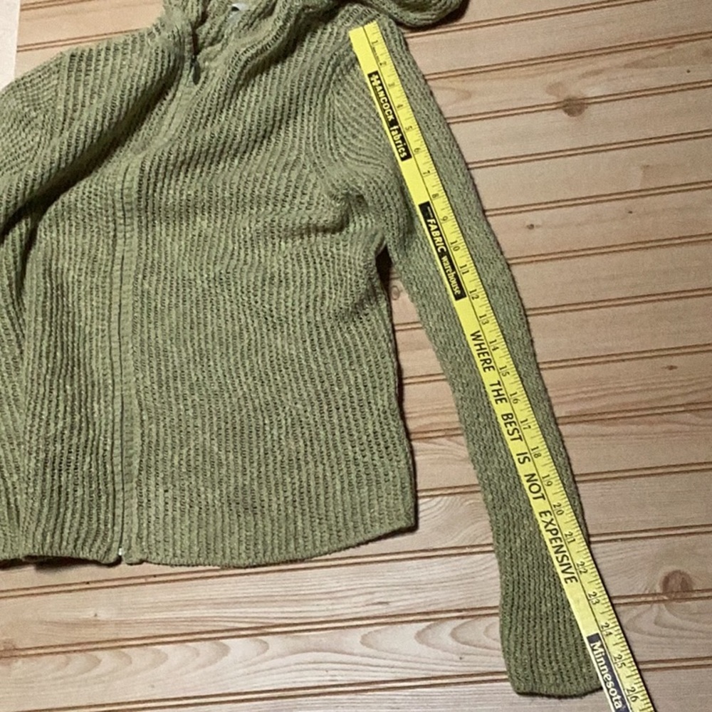 JJill Green Linen Cotton Blend Open Weave Chartreuse Pea Green‎ Hooded Sweater - Picture 4 of 9